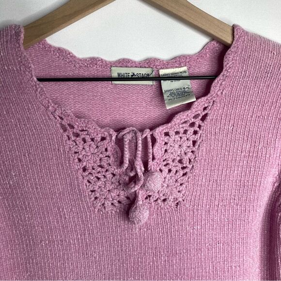 Y2K White Stag Chenille Sweater Small 4/6 Pink Purple Light Orchid Oversized - Picture 5 of 10
